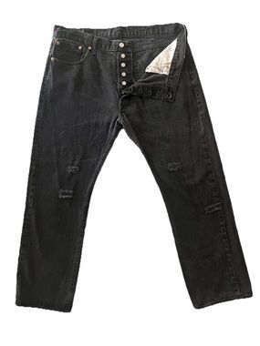 Levis 501 Mens Black Distressed Jeans W40 L30 Button Fly Measures 39x29